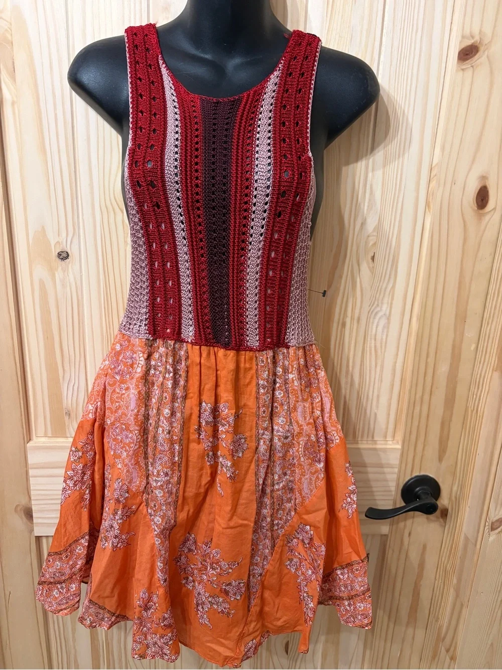 Free People Katie’s Crochet Bodice Mini Dress Floral Beachy BoHo Festival Summer
